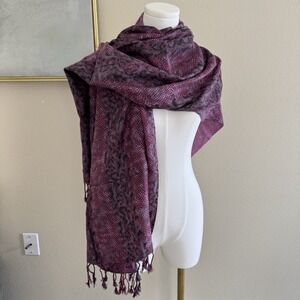 New Purple Animal Print Faux Pashmina Woven Fringe Scarf Wrap 36x72" India Made